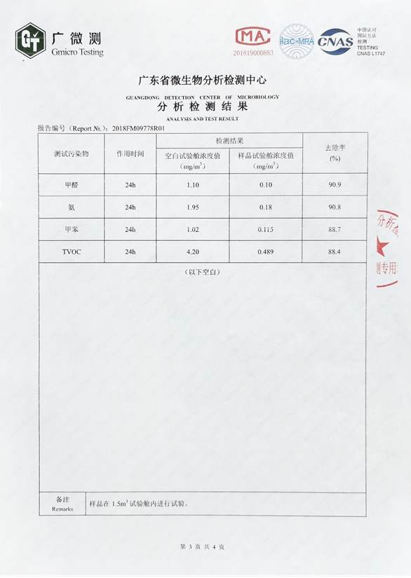 异味净化剂分析检测报告2页